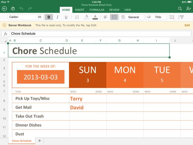 Opening and Editing a Spreadsheet 1. Tap Open from the Excel home screen. 2.