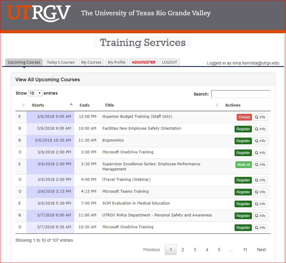 UTRGV Training Services Resources Training Services Register for live trainings on campus technology, business systems, personal development, and other topics.