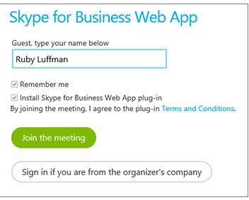 Follow your browser s instructions for installing the Skype for Business Web App plug-in,