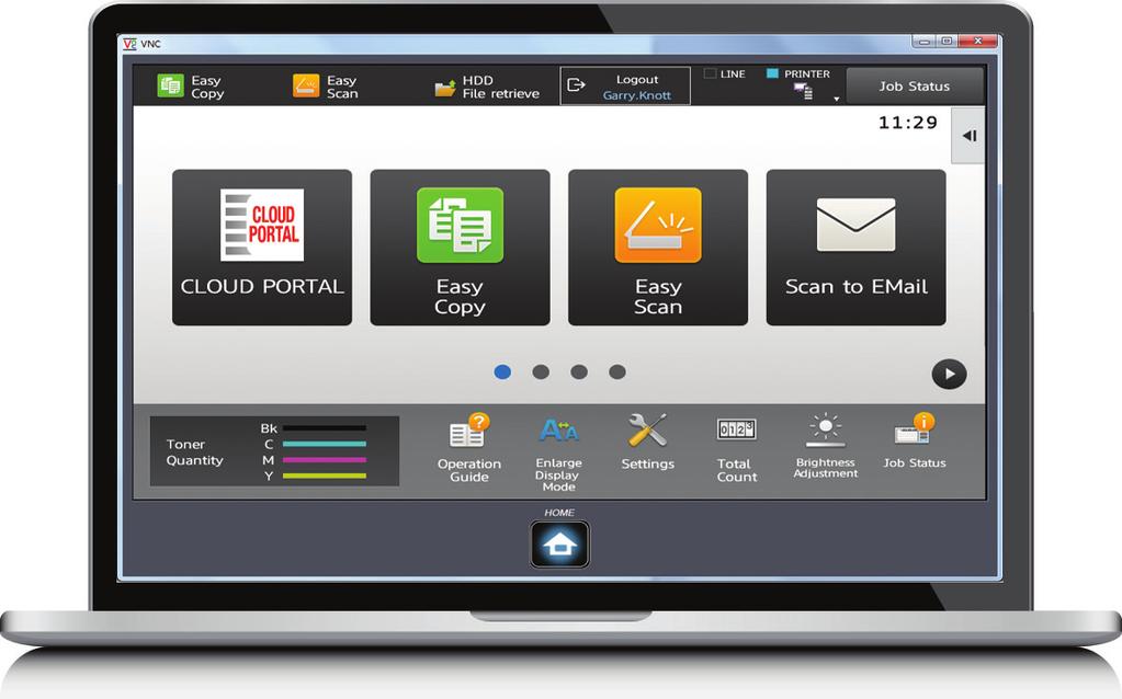 Remote Access Control The Remote Access Control feature saves time and effort while minimising downtime by letting your support staff remotely view and control the MFP s control panel.