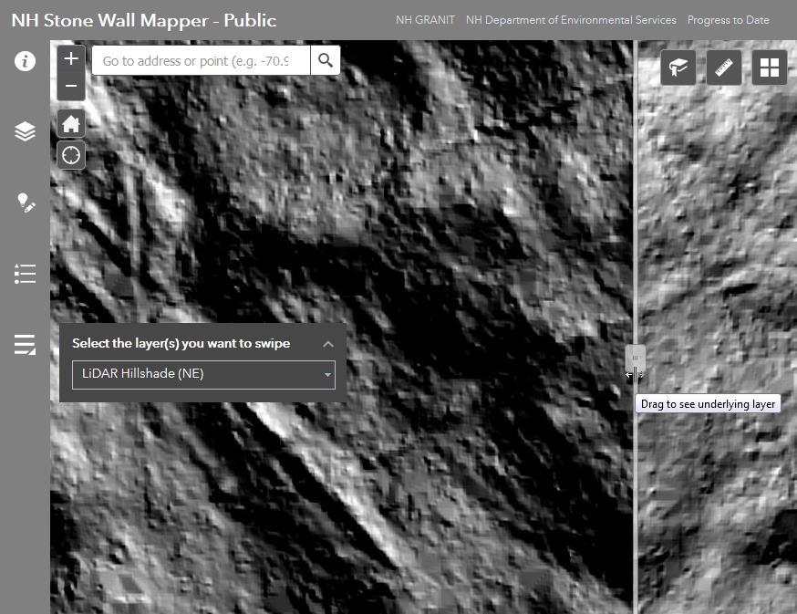 One important application for the Swipe Tool is to compare the two LiDAR Hillshade datasets for a particular