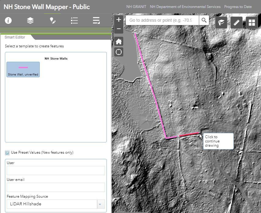 Working in the Smart Editor Tab: Mapping a Wall To map a stone wall, first zoom to your area of interest using either the zoom tools or the search bar.
