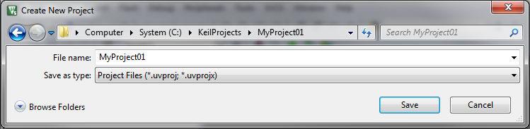 Library integration into project (Keil µvision) Figure 1-28. Create New Project dialog 4.