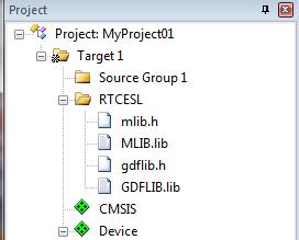 Library integration into project (Keil µvision) Figure 1-35. Project workspace 1.4.5 Library path setup The following steps show the inclusion of all dependent modules. 1. In the main menu, go to Project > Options for Target 'Target1', and a dialog appears.