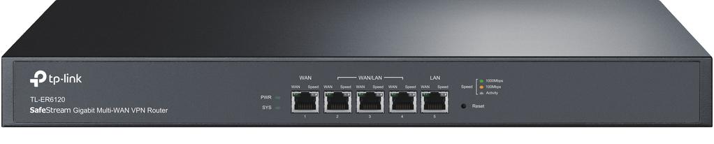 SafeStream Gigabit Multi-WAN VPN Router MODEL: TL-ER6120 Highlights 64-bit dedicated processor and 512MB DDRIII high-speed memory for outstanding performance Equipped with 1 Gigabit WAN port, 3