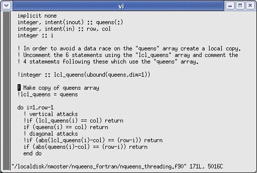 Analyzing Threading Errors 2 Change the Source Code 1. Search the file and uncomment six statements using the lcl_queens array.