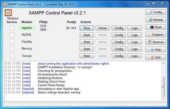 XAMPP Control XAMPP Control Panel: