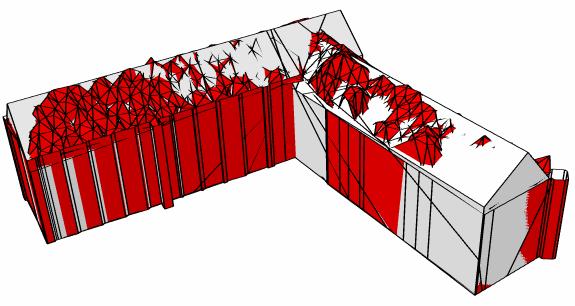 For this purpose, the 3D reconstruction from the meshed LIDAR points depicted in Fig. 3 is used. Each of the potential 3D roof cells depicted in Fig.