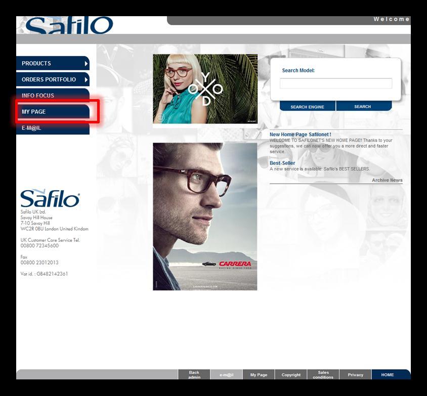 2. MY PAGE On the My page section of the site you can visualise and manage your customer data and Safilonet settings.