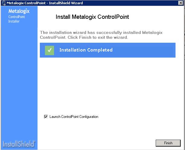 The installation Wizard installs the ControlPoint files to the specified Destination Folder. When completed, an Installation Completed message displays.