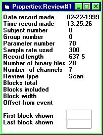 The particular blocks displayed in a Multi-block Review may be selected by changing the numbers shown for 'First block shown' and Last block shown' in the properties window.