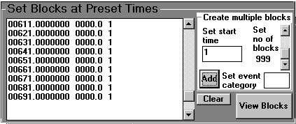 7 The block selection panel provides two ways of sectioning data; on the basis of absolute time into the record, or by locating events in an event channel and using these to determine the start time