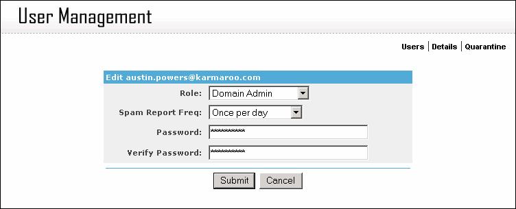 6.2 Changing User Roles & Settings From the User Details page, you can change a user s role, spam report frequency, and password.