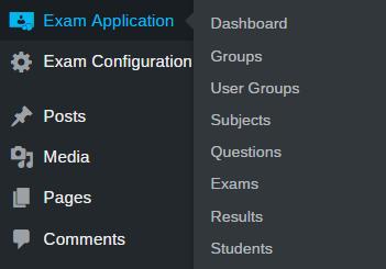 Exam Application Dashboard Dashboard contains information