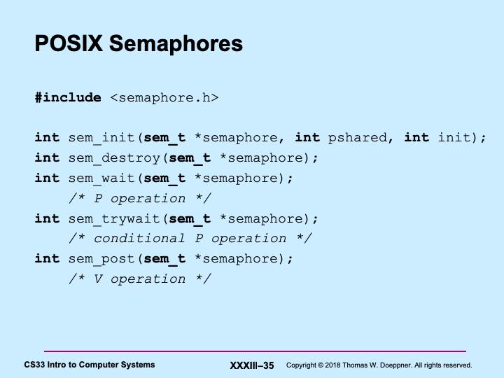 Here is the POSIX interface for operations on semaphores.