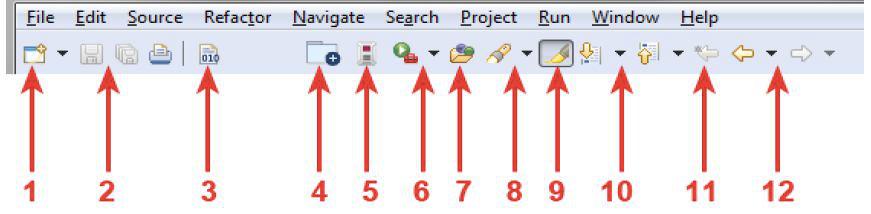 Workbench First Steps Guide Page 6 Symbol buttons of the menu bar Picture 4: Symbol buttons 1. Project/Other same as File\New, opens the Project Wizard (see picture 11) 2.