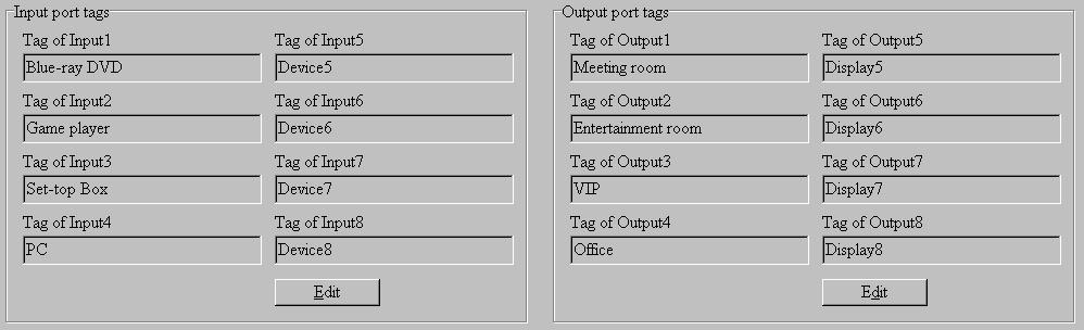 Port Tag page 1 3 2 4 1 Input port tags 2 Click to edit Input port tags 3 Output port tags 4 Click to edit Output port tags NOTE: Edit boxes are read only, click Edit button to pop up window to edit