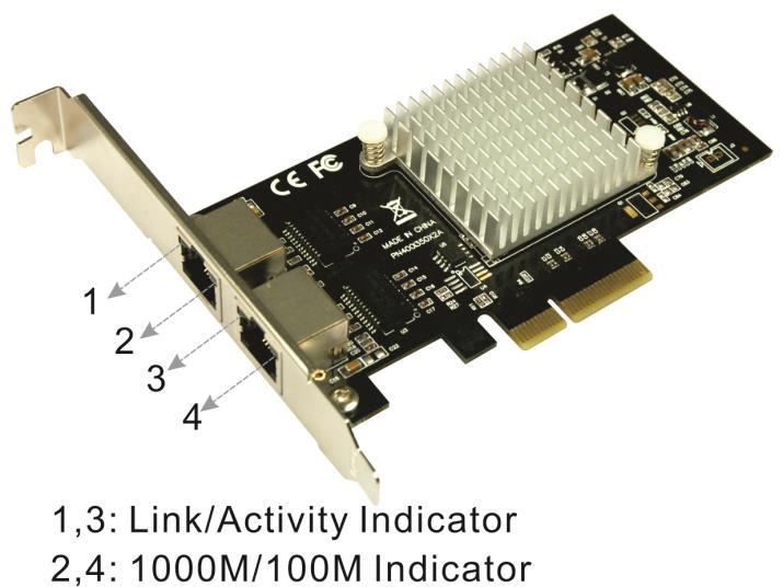 Link/Activity Indicator: When the LED is off, there is no link between the Gigabit Ethernet PCIe card and the network When the LED is