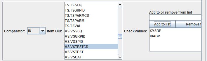 that the value of VSTESTCD is in the set { SYSBP,DIABP }, which is exactly what we want.