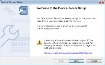 (6) Select Device Server Setup. (7) If the User Account Control window is shown, select yes.