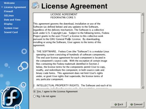 License Agreement Screen - Read the License Agreement and check [x] Yes,
