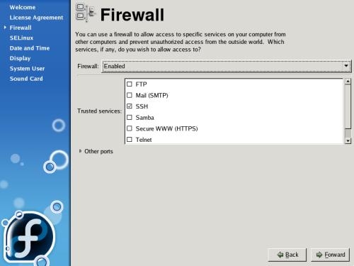 Firewall Setting - By default the firewall is enabled and select