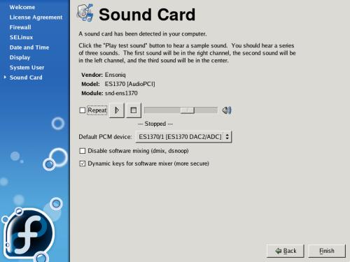 7. Sound Card Setting - Use default setting.