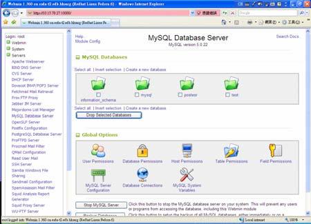 rpm - Click install. 8. Install MySQL Server - From Webmin, Software packages page, locate the button From local file and Browse files in /home/esda/mysql; - Select MySQL-client-standard-4.1.22-0.