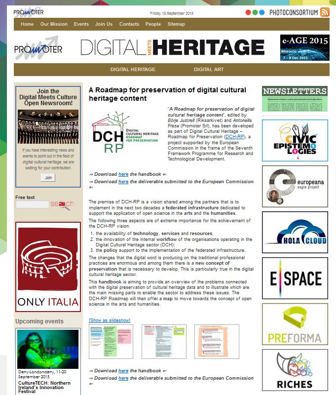 document, the DCH-RP project created a dedicated web-space where it is possible to download the latest