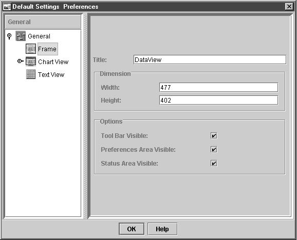Setting Your Preferences Font Select the Change button to specify the type and size of the font to use for the company name. 5. Select Frame to set the properties of the DataView window.