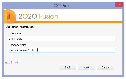 Fusion Install Software New Installation Enter your user information.