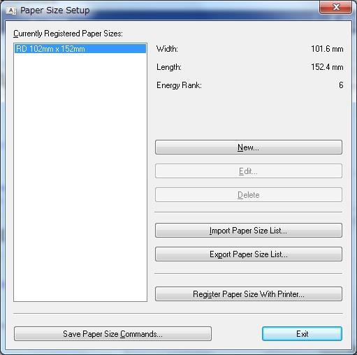 ) Click [Save Paper Size Commands] button to display a dialog box for creating a file for saving the paper size commands, and then save them in a file with the specified name. 2.