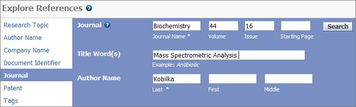 E. Search by Journal To begin, click Journal. Enter a Journal Name (required). Enter data in the additional fields to retrieve more specific answers.