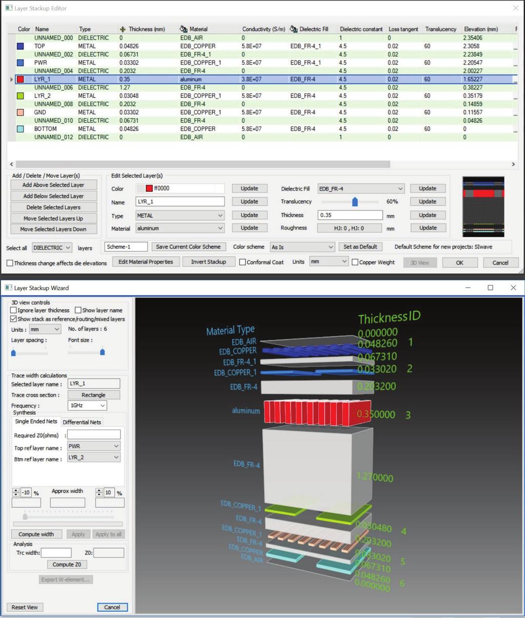 Figure 3. The wizard reflects the changes made to the layer properties in the editor. 3D VIEW CONTROLS This panel provides controls for visual manipulation of the layer stackup.