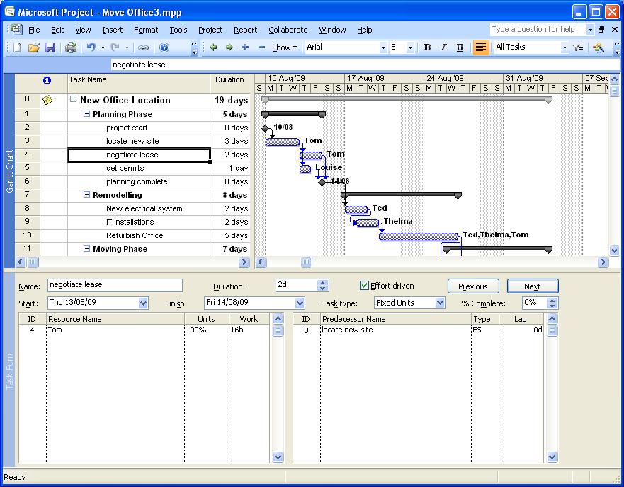 Working with Views Gantt Chart Split Bar Task Form (right mouse button click to change format) A typical combination view the Task Entry View You can also use the split bar between the panes in a