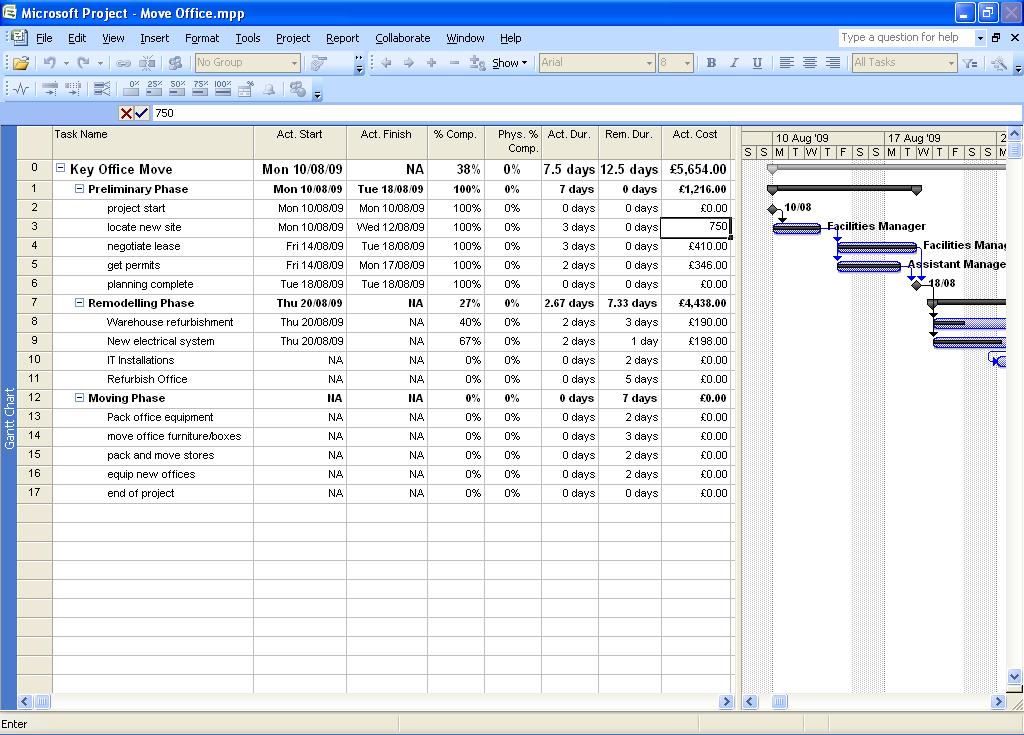 Implementing a Project Entering actual cost information in the Tracking table APPLYING PROGRESS LINES Microsoft Project provides many ways to view the progress of a project.