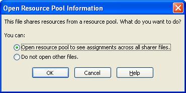 Customising Project Information OPENING A SHARER FILE When you open a project that is linked to a resource pool and the pool file is not already open, the Open Resource Pool Information dialog box