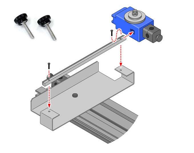 Insert the square nut in the center hole of the Linear Stage into the T-slot located along the center of the Optics Bench.