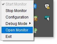 The PowerFrame Personal UI can be launched by double-clicking the icon in the service tray or by right-clicking and selecting Open Monitor as shown in Figure 8 below.