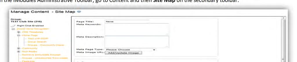 Option 1: On the imodules Administrative Toolbar, go to Content and then Site Map on the