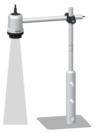 Position of the maximum working distances with +5 and +10 lenses are also marked on the vertical post.