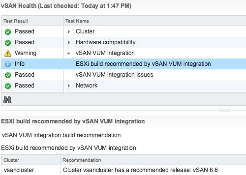 vsan Health notification The upgrade process is automated. Simply use the Remediate option in vsphere Update Manager to perform a rolling upgrade of the cluster.