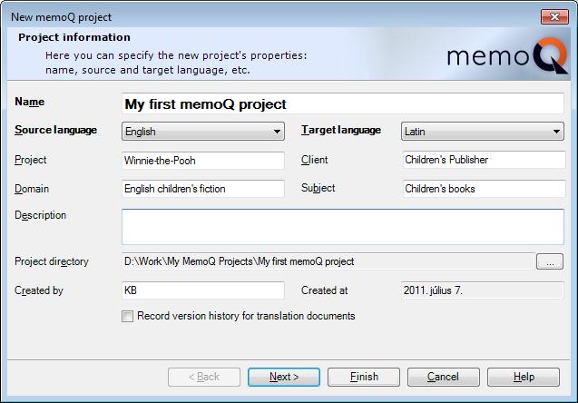 memoq uses a wizard to create translation projects. To create a project, follow the steps below: 1. From the Project menu, choose New Project.