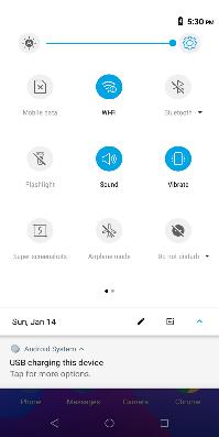 settings panel provides shortcuts to different phone settings for