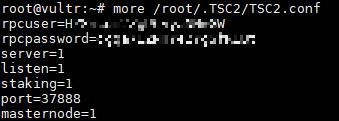 tar xvf ~/tsc2/tsc.tar.gz -C ~/tsc2 Run the daemon once:./tsc2/tscd -daemon >/dev/null 2>&1 & Create the config: touch /root/.tsc2/tsc2.