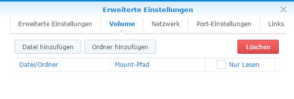 4. NAS 45 Figure 4.9: Synology - Extended Settings (Port) 4. Now select the "Volume" tab. 4.3.6 Configure Mount Paths 1. On the "Volume" tab, click "Add Folder". Fig. (similar) 4.