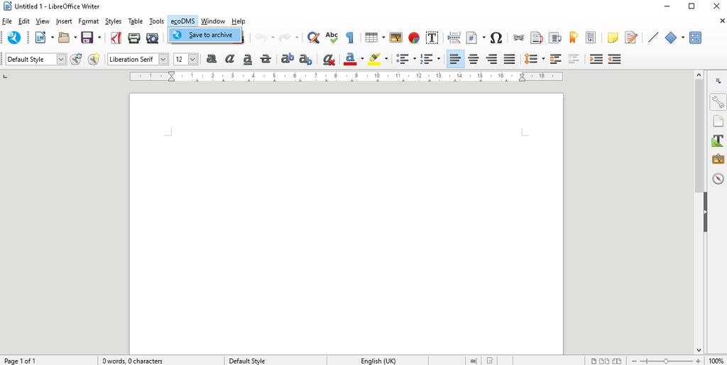 7. Plugins & Addons 69 Fig. (similar) 7.16: LibreOffice: Installation Complete 9. On the toolbar of the programme, you can see the icon of the ecodms function.