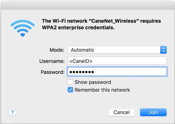 2) Select CaneNet_Wireless from the list of wireless networks.