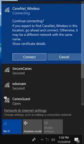 Section 1.1 Windows 10 cont d 5) You will be prompted to Continue connecting? Click Connect.