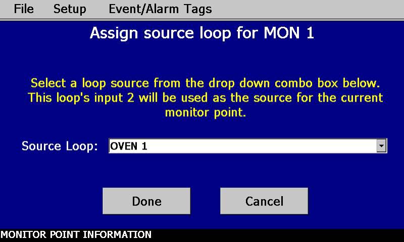 When the Loop Input 2 type selection is made for the monitor points, the Monitor Detail screen displays the current source loop for the monitor point, and provides a Src Loop button at the lower left